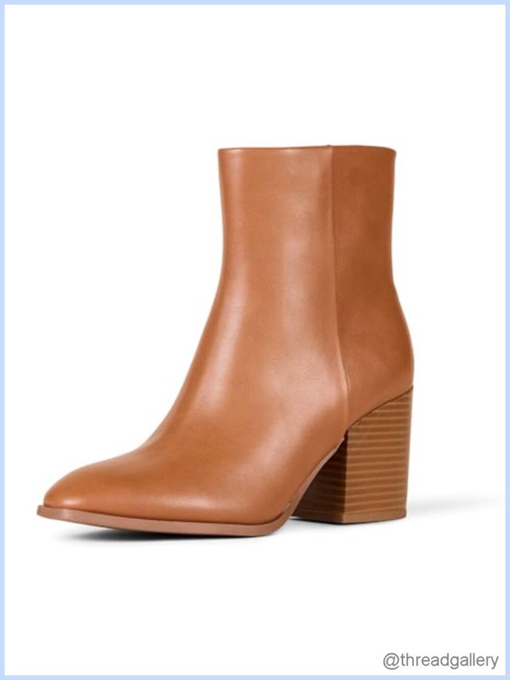 Faux Calfskin Ankle Boots Stacked Block Heel Memory Foam Side Zip Booties